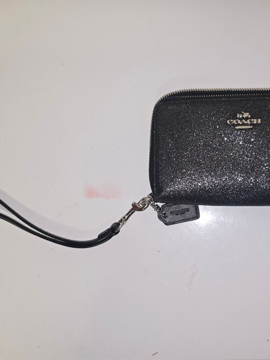 Coach Handbags - Coach Black Glitter Zip Wristlet Wallet with Gold Logo